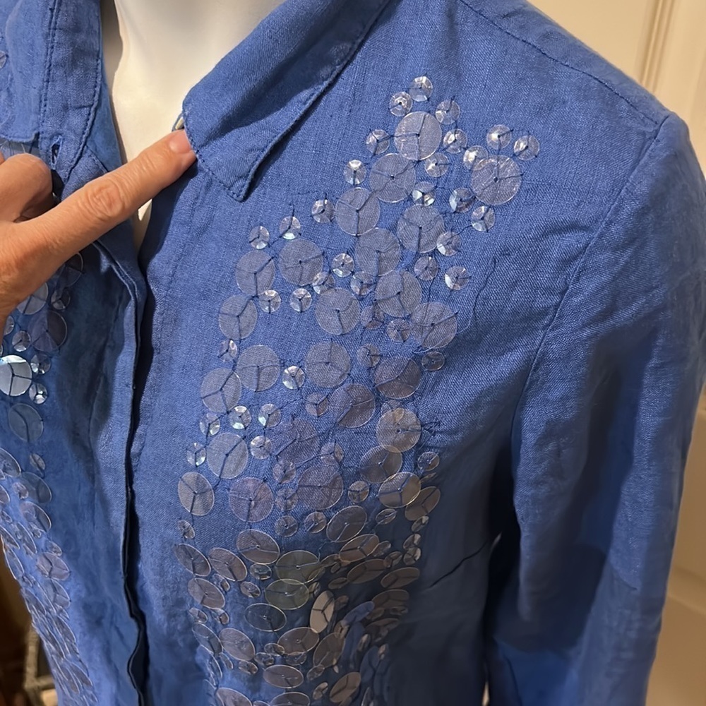 120% Lino linen embellished front Button Down. Size IT 44. - Picture 3 of 12